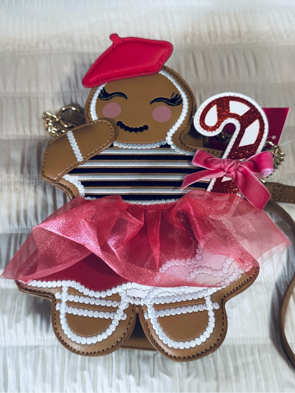 Betsey Johnson Brown Pink Tulle Gingerbread Girl Crossbody Bag